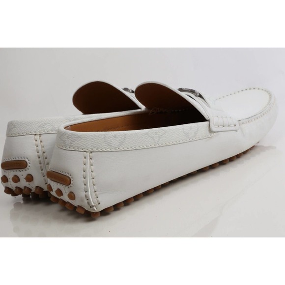 Louis Vuitton White Leather Monogram Canvas Hockeinheim Loafers Moccasin 8.5 M - Picture 9 of 17